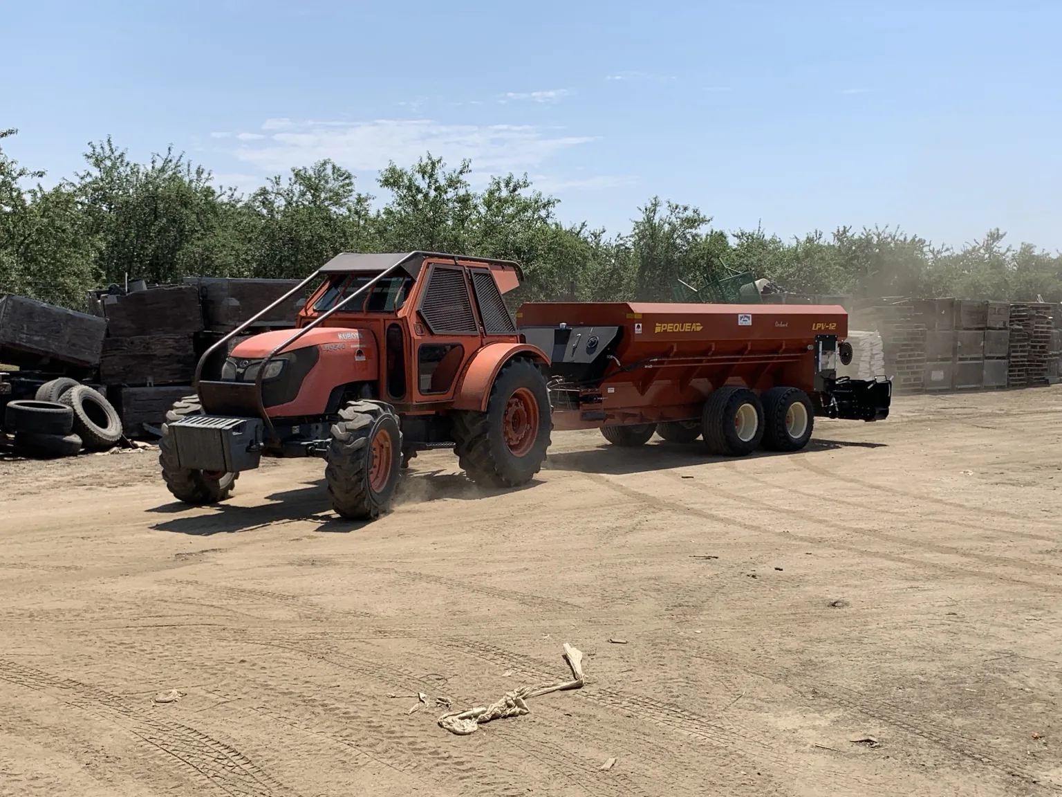 Material spreading equipment at work